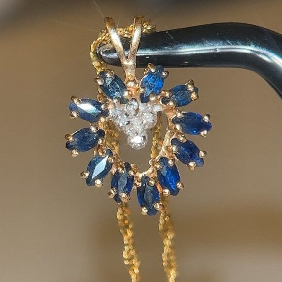 14k Blue Sapphire/Diamond Heart Necklace - Picture 2 of 15